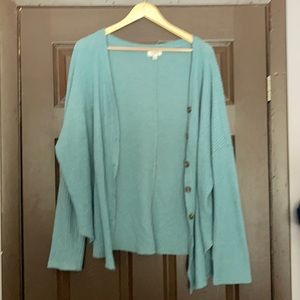 Teal Waffle Knit Sweater Cardigan
